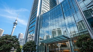 Modern commercial office building exterior in Auckland
