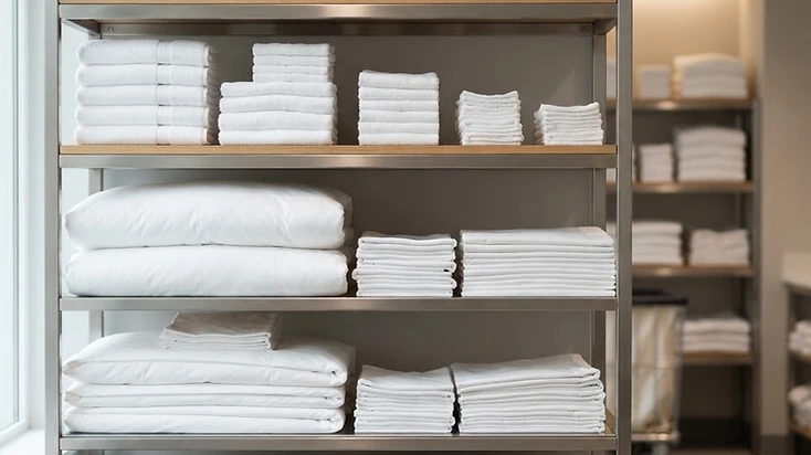 Freshly laundered commercial linen — hygiene and linen services coordinated through specialist partners