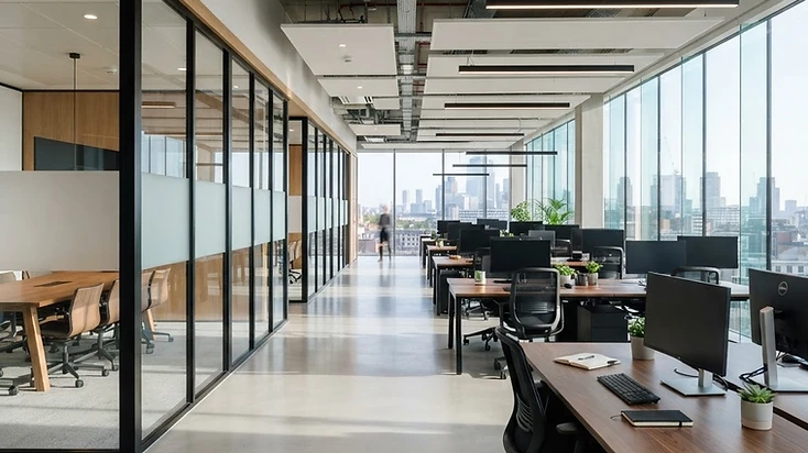 Bright, professionally maintained office with workstations and meeting rooms