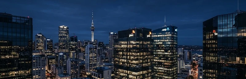 Modern commercial office building at dusk in Auckland