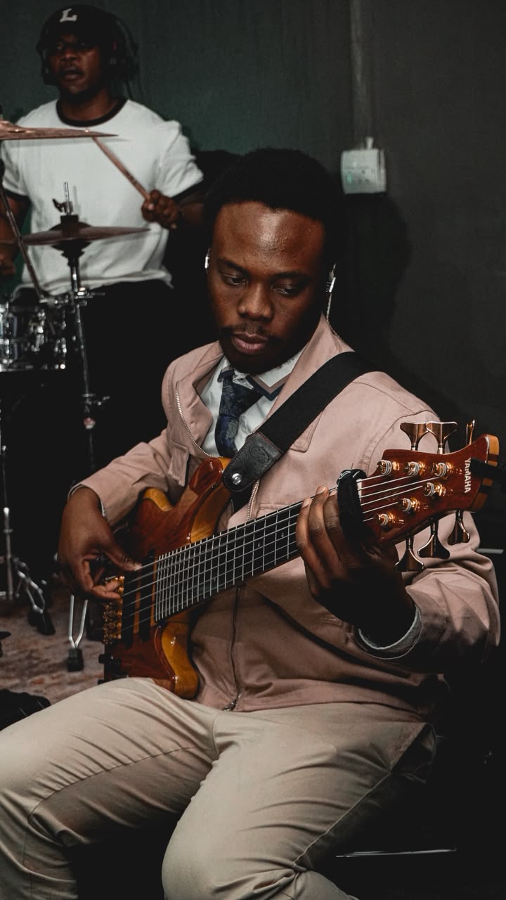 Bass player during worship