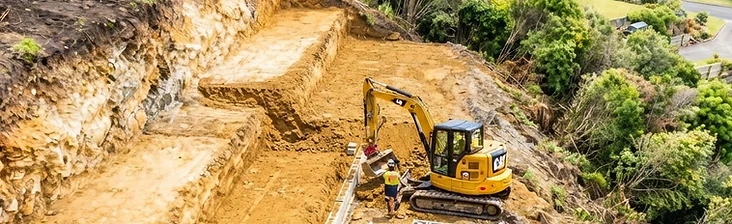 Excavation and site preparation for a retaining wall