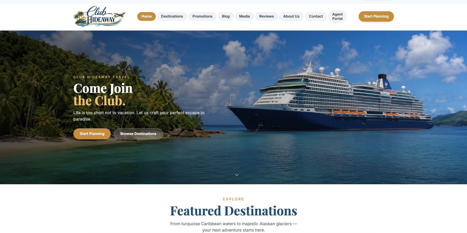 Club Hideaway website preview