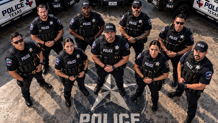 Texas peace officers standing in formation around a painted Texas star