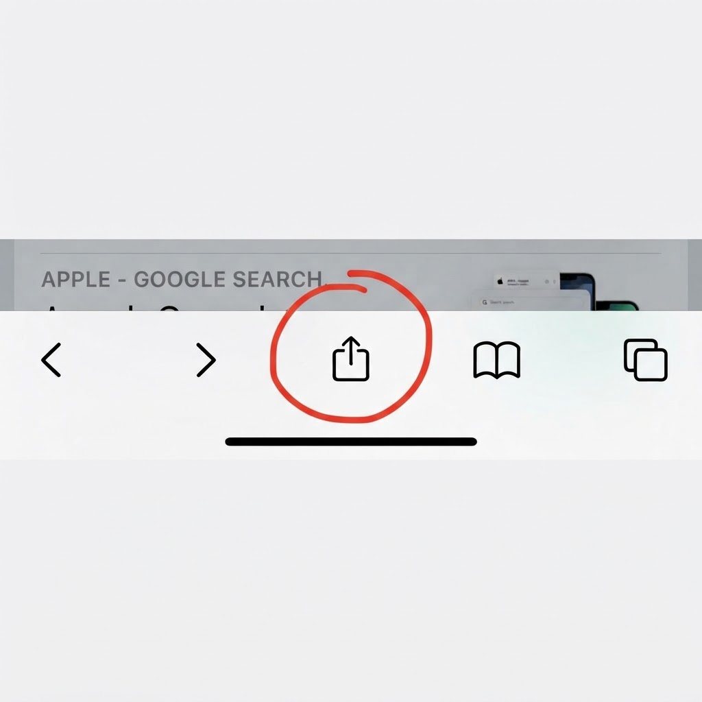 Safari toolbar with the Share button circled