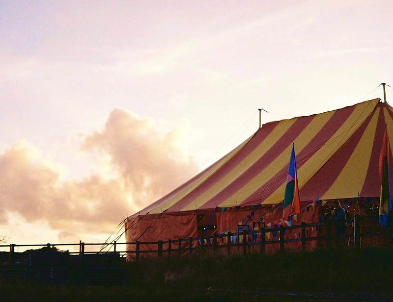 Festival tent at sunset