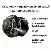 Montre connectée robuste pour homme DF03 PRO+, écran tactile complet de 2,19 pouces, lampe de poche intégrée, appels Bluetooth, étanche IP67