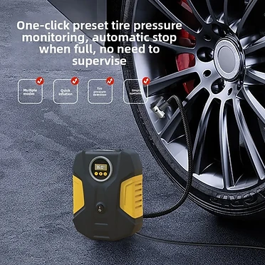 Compresseur d’air portable 120 W DC12V facile à utiliser, gonfleur de pneus silencieux en ABS avec affichage numérique et système de surveillance