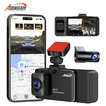 Caméra embarquée automobile 3 canaux 4K avec Wi-Fi et GPS, caméra avant, habitacle et arrière à triple objectif