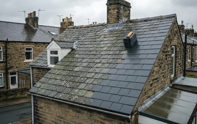 Freshly replaced slate roof on a West Yorkshire terraced house maintained by Big Five Property Services