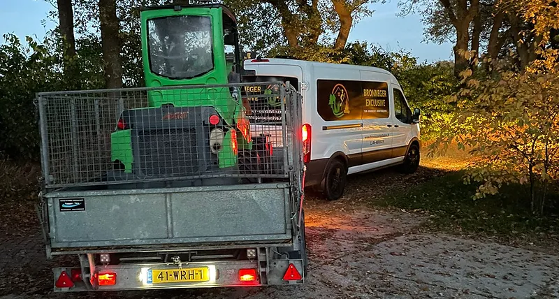 Drents erf in de gouden avondschemering met geschoren heg