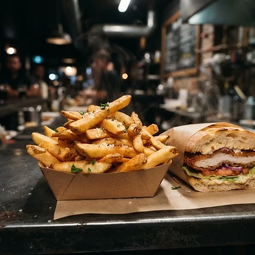 Hot food and chips served from the truck