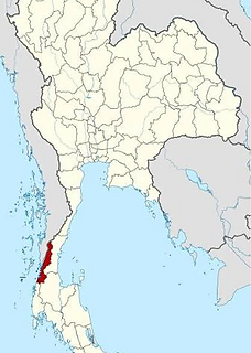 Ranong on the map of Thailand