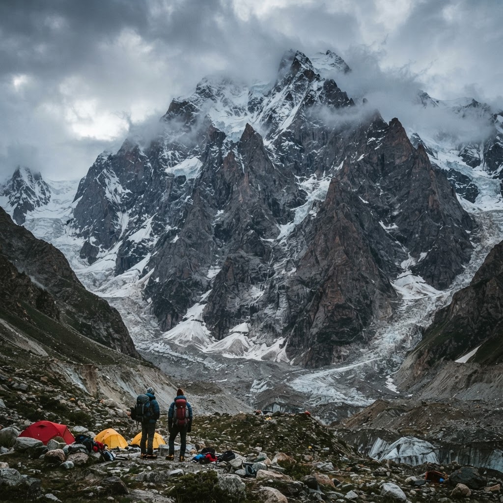 Fațada Rupal a masivului Nanga Parbat, cea mai înaltă perete de stâncă din lume