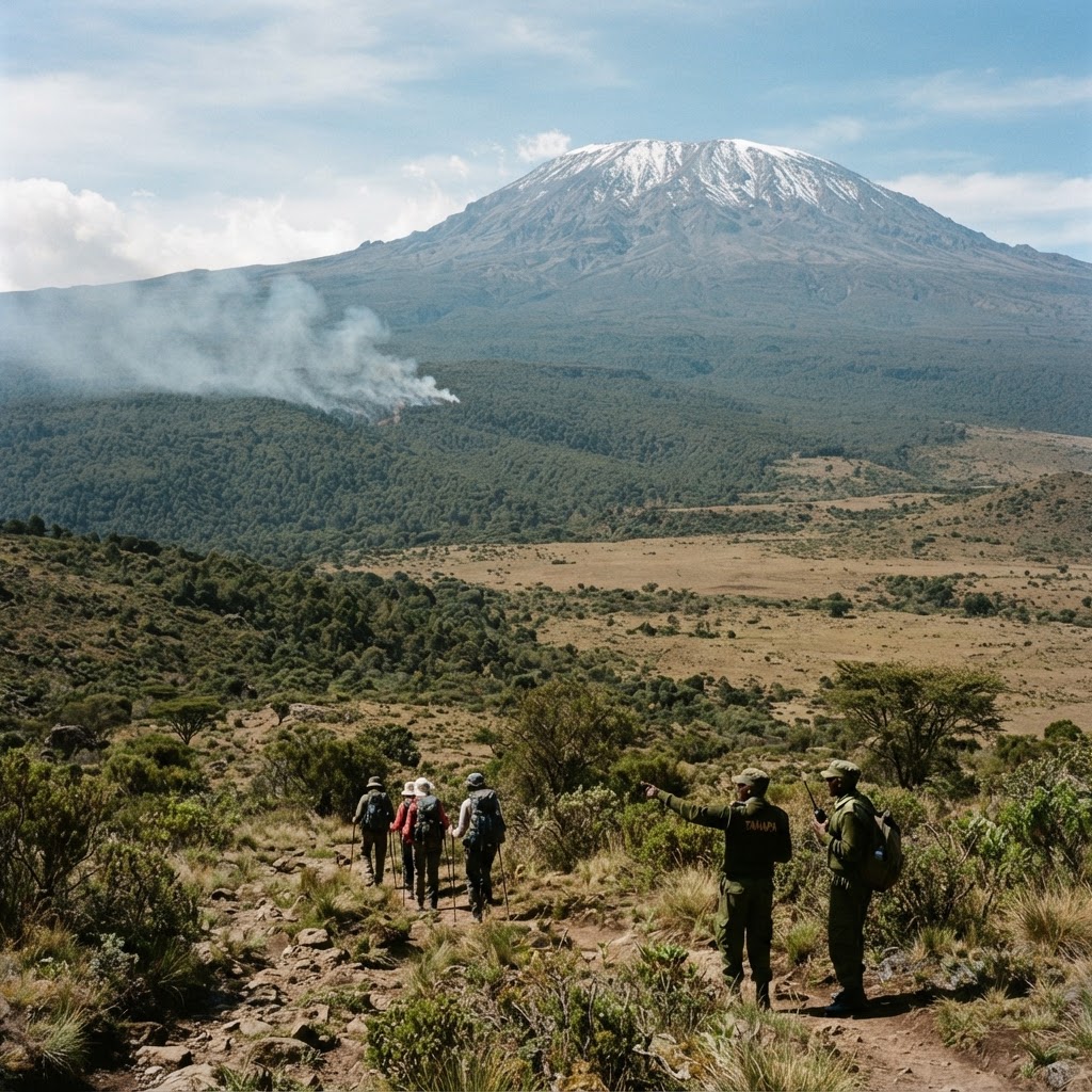 Incendiul de pe Kilimanjaro închide două rute turistice, iar drumeții sunt redirecționați