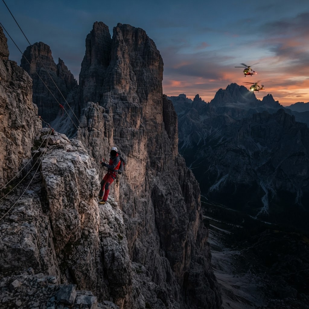 O eroare de rapel a blocat un alpinist pe un turn din Dolomiți, iar salvarea a durat cinci ore