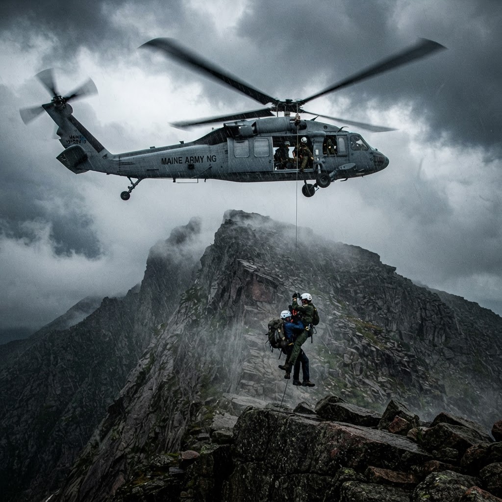 Elicopterul Garzii Nationale din Maine salveaza doi alpinisti de pe Mount Katahdin