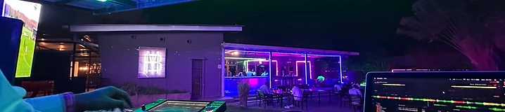 Sports lounge screens glowing
