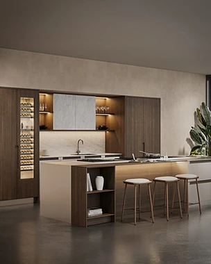 Wine Cellar Wall & Cream Island