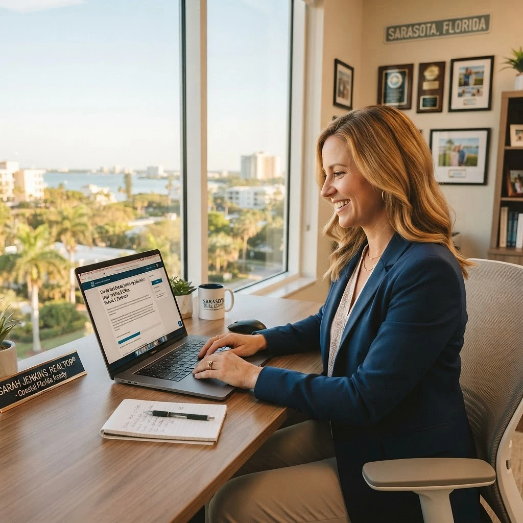 Real estate agent in Sarasota, Florida completing online continuing education