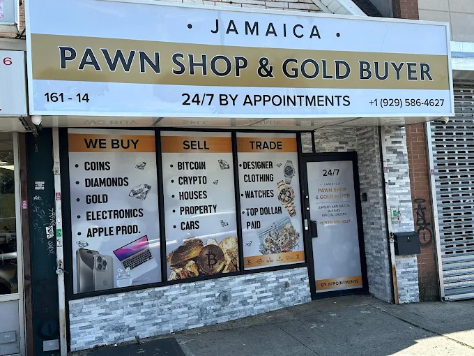 Jamaica Pawn Shop & Gold Buyer storefront, 161-14 Union Tpke, Queens, NY