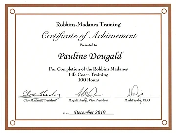 Pauline Dougald Robbins-Madanes Training Life Coach Training certificate of achievement