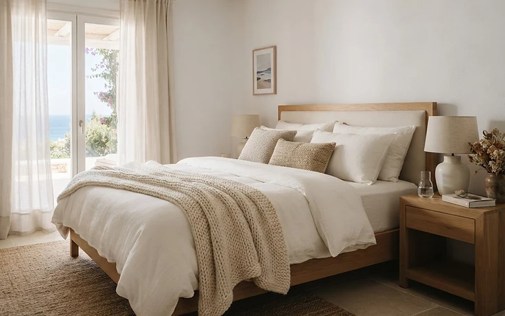 Freshly made bed with crisp white linen