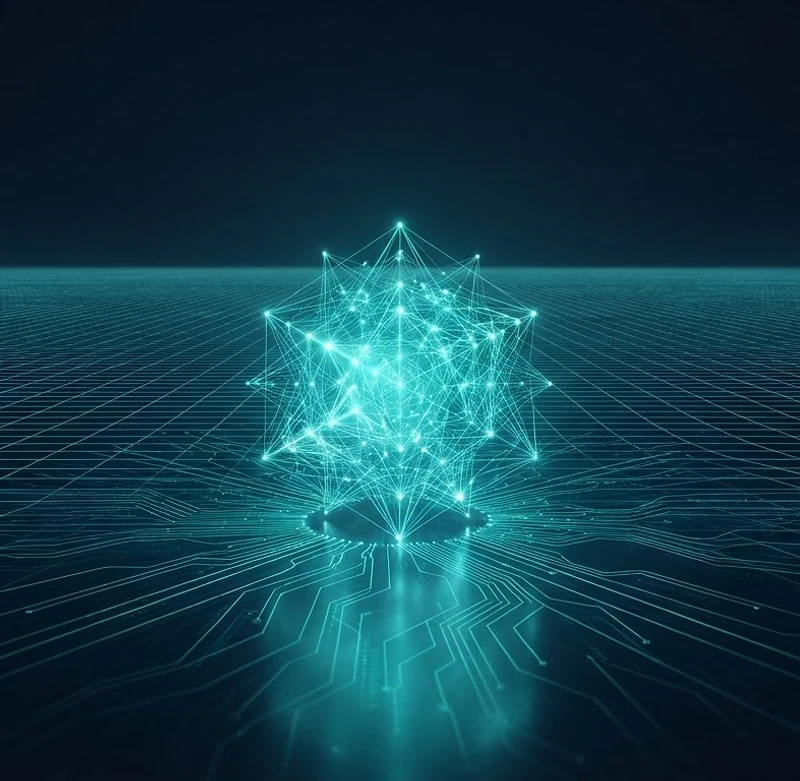 Abstract teal data core geometric wireframe