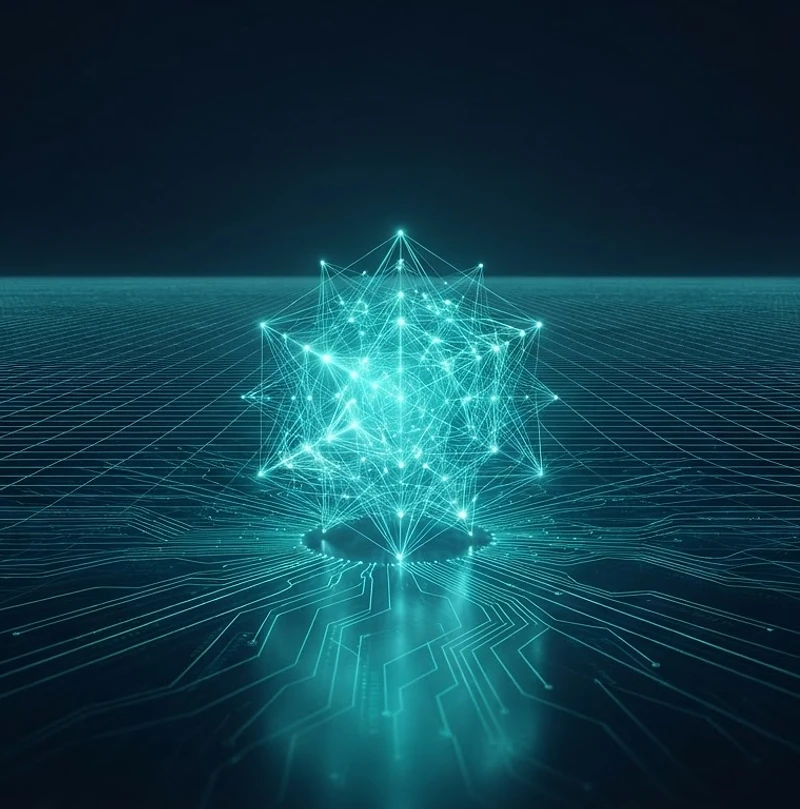 Abstract teal data core geometric wireframe