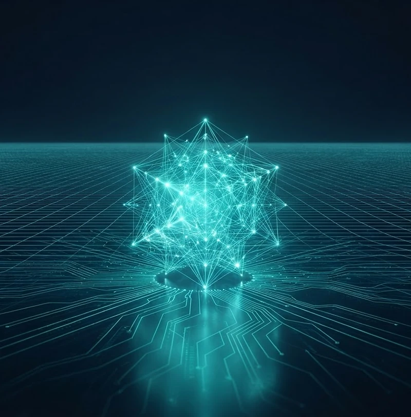 Abstract teal data core geometric wireframe