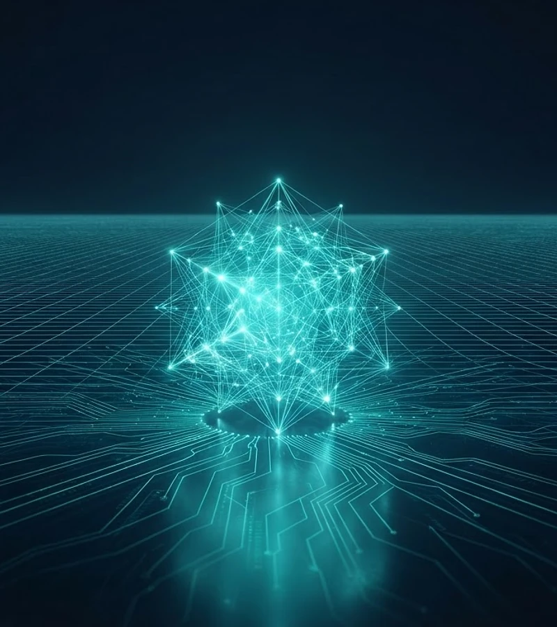 Abstract teal data core geometric wireframe