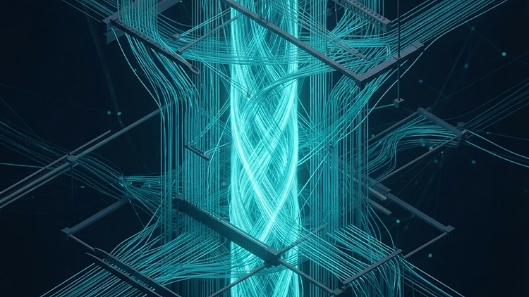 ZephirexCORE strategy logic loom visualization with teal light threads