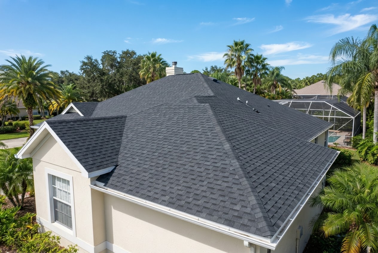 Clean Florida shingle roof after a low-pressure soft wash