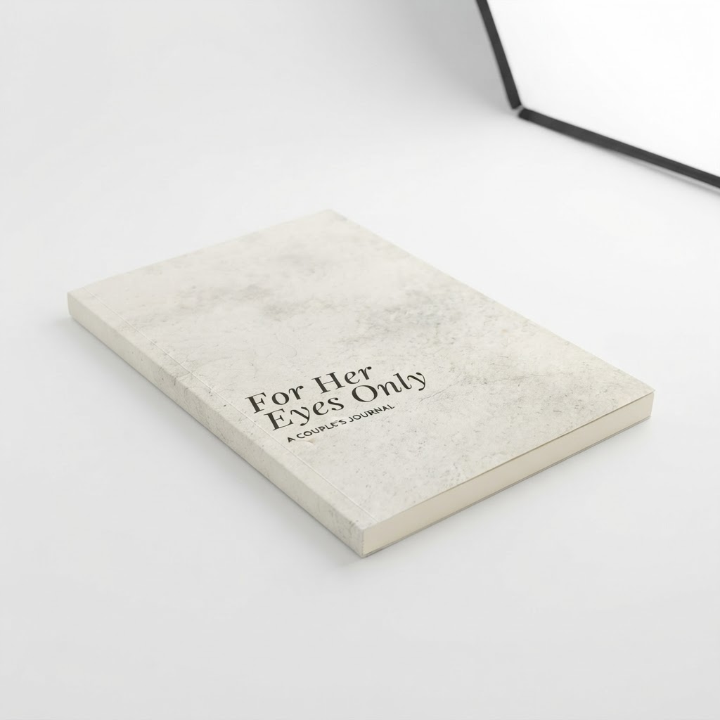 A closed journal left on a nightstand in warm lamplight