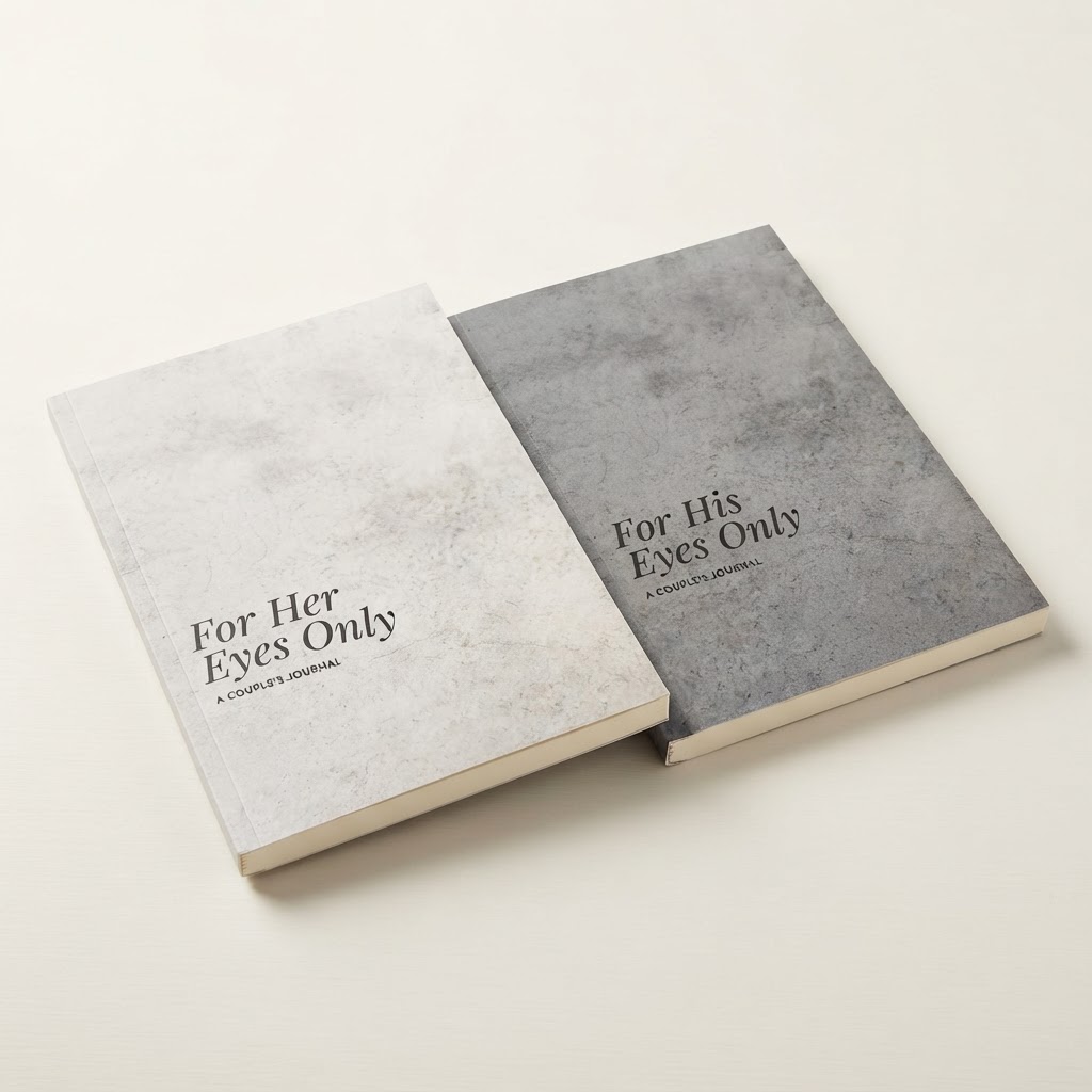 For Her Eyes Only and For His Eyes Only journals arranged as a premium gift set
