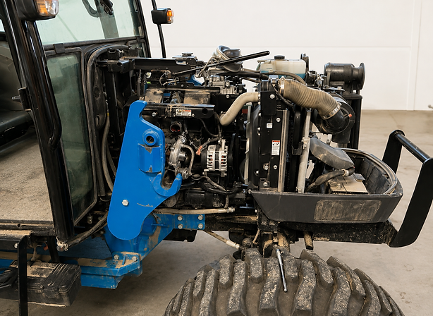 Tractor engine in the service bay