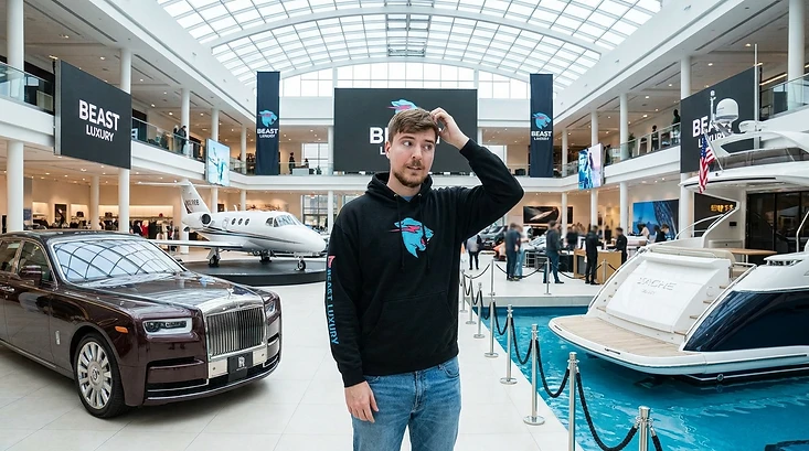 Could you spend MrBeast fortune — overwhelmed in luxury store with Rolls Royce and yacht