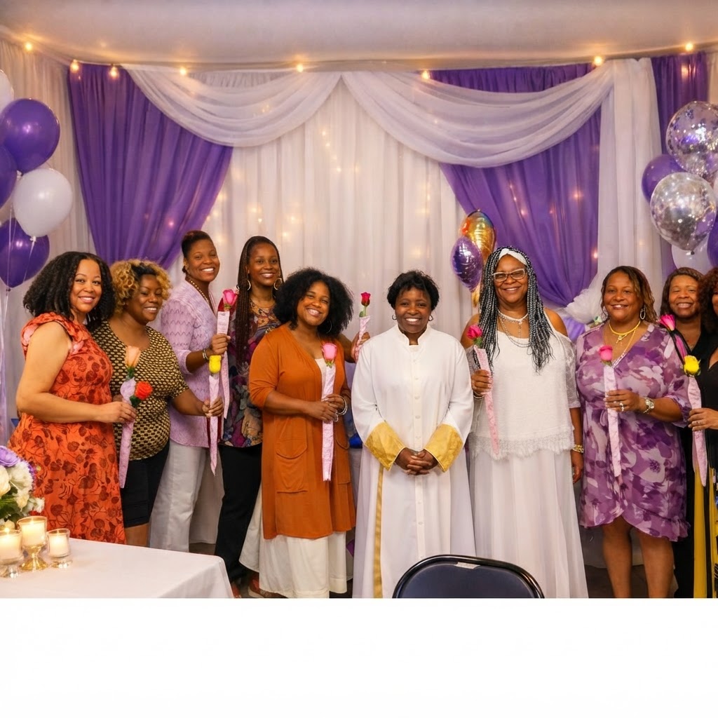 Mother's Day - ten women posing with roses at a Mother's Day celebration
