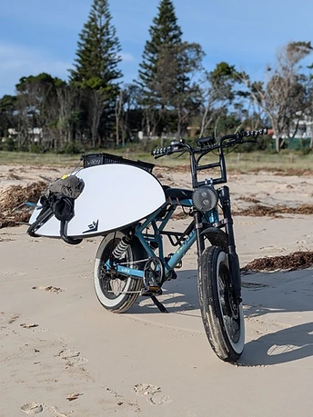 SLEDZ EVO electric bike ridden in Byron Bay coastal lifestyle setting