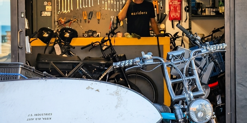Ezriderz bike workshop in Byron Bay — servicing, repairs and e-bike diagnostics