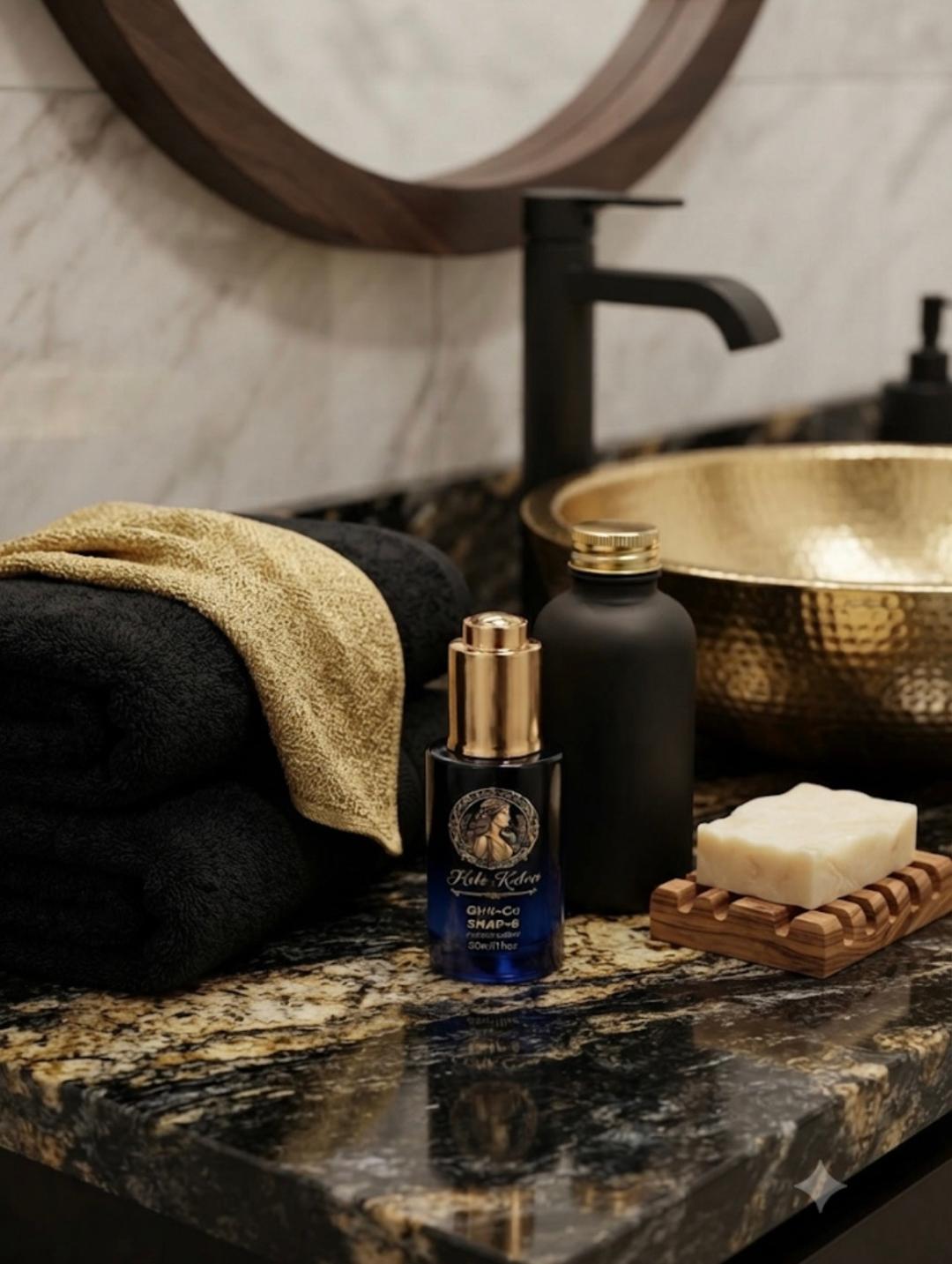 Hebe Kalon serum on a luxury vanity