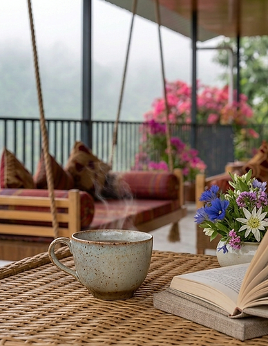 The long breakfast table, second pot, no hurry