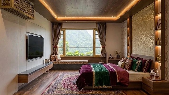 The First Light, bedroom with valley-facing window and garden views