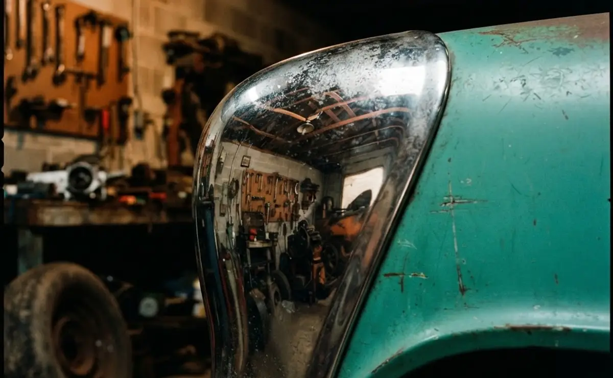 Paintless dent repair on a classic car chrome fender at Pete's Dent Repair in Bartow, FL