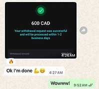 Successful $600 CAD withdrawal