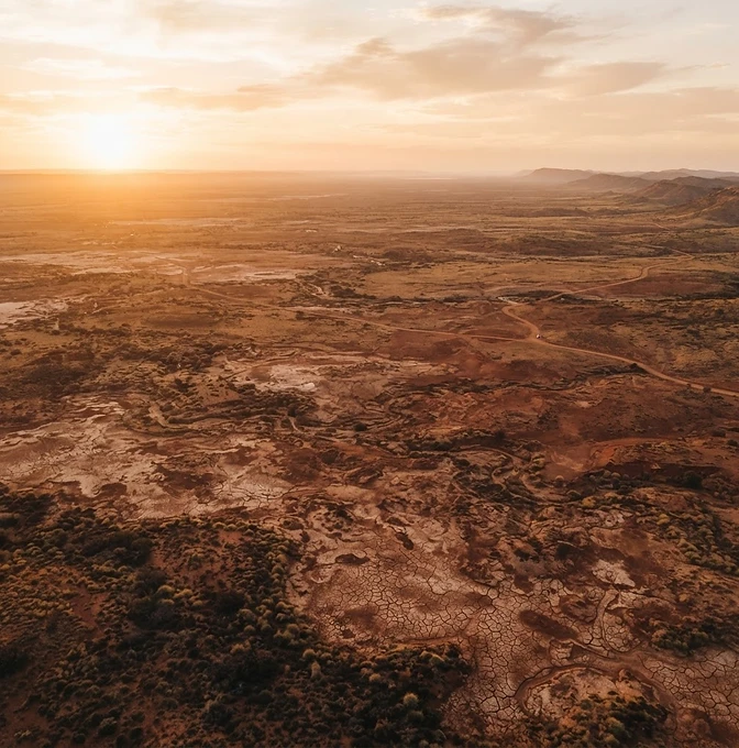 Dry Western Australian outback landscape at golden hour