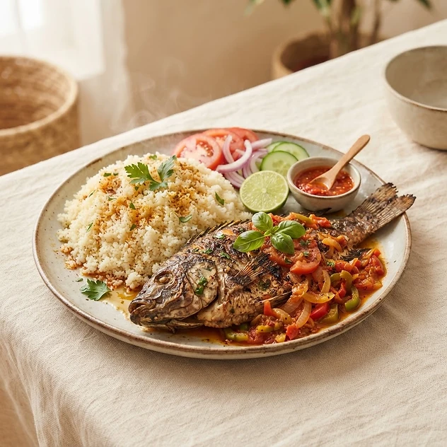 Plat attiéké poisson braisé