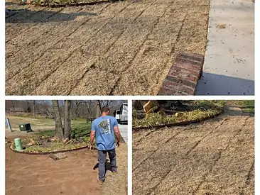 Gravel driveway construction with stone edging in progress by Thomas Lawn and Landscape in Oklahoma — dirt work and excavation