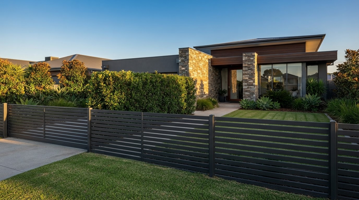 Premium aluminium slat fencing installation at a modern home