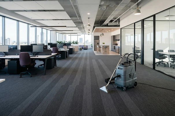 Commercial carpet cleaning in a bright office space